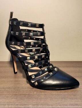 Mix No. 6 Danela Black leather Studded Cage Strappy Pointed-Toe Stiletto
